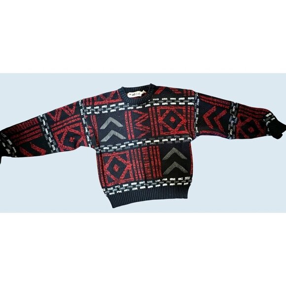 Vintage Men's Forum 80s / 90s Leather Patch Crew Neck Sweater Size Medium - Picture 2 of 6